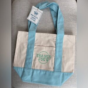 TraderJoe’s Mini Tote- Blue and Cream Canvas Tote Bag—Authentic NWT